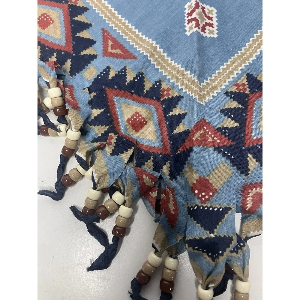Vintage Fringed & Beaded Scarf Bandana Neck Wrap Western Handmade Southwest New